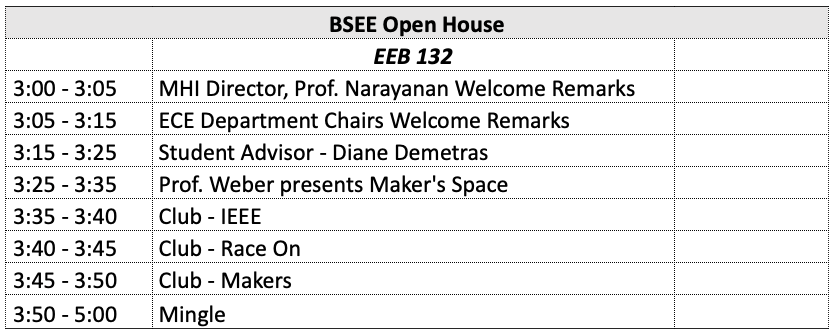 BSEE Open House Schedule
